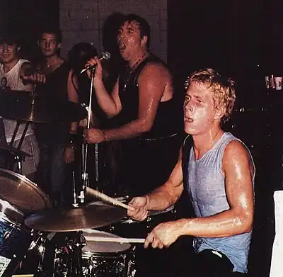 Rey Washam drumming in 1988