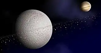 An artist's impression of Rhea's rings