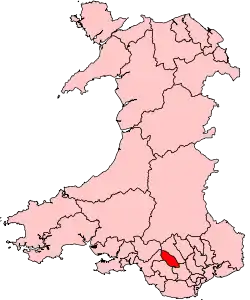 Map showing the Rhondda constituency within Wales