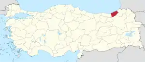 Location of Rize Province in Turkey