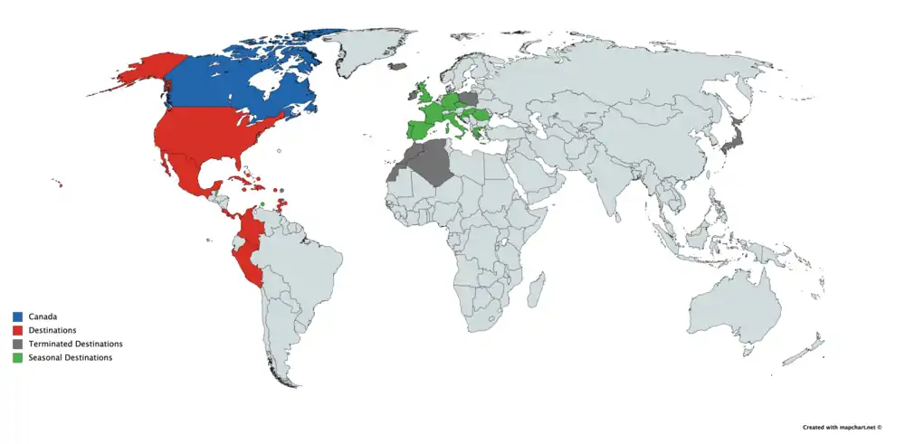 Air Canada Rouge Destinations as of Feb. 26/19