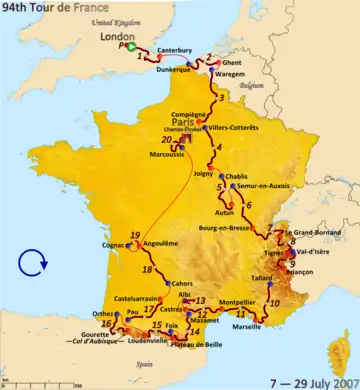 Route of the 2007 Tour de France