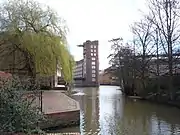 Looking upstream from Foss Bridge to Rowntree Wharf, with Wormald's Cut to the right..mw-parser-output .geo-default,.mw-parser-output .geo-dms,.mw-parser-output .geo-dec{display:inline}.mw-parser-output .geo-nondefault,.mw-parser-output .geo-multi-punct{display:none}.mw-parser-output .longitude,.mw-parser-output .latitude{white-space:nowrap}53°57′29″N 1°04′38″W﻿ / ﻿53.957975°N 1.07725°W﻿ / 53.957975; -1.07725