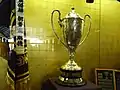 Sumo main trophee, the Emperor's Cup, and the winner's flag on display