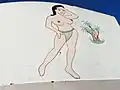 Polynesian fantasy pinups painted on SS Jeremiah O’Brien's bow for her maiden voyage. Found beneath later paint, they were restored during the ship's 1990s restoration