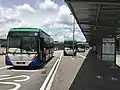 Feeder buses at the bus stop next to the station.