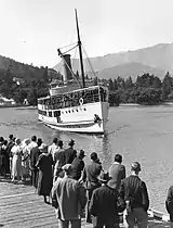 TSS Earnslaw approaching Queenstown, November 1962
