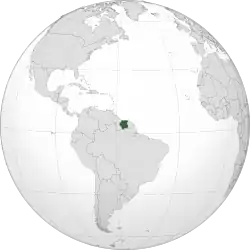 Location of&nbsp;Suriname&nbsp;(dark green)in South America&nbsp;(grey)