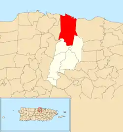 Location of Sabana within the municipality of Vega Alta shown in red