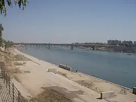 Construction work going on near the river under the Sabarmati River Front Development Project