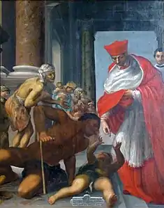 "Saint Charles Borromée distributing alms", by Quentin Varin (1627)