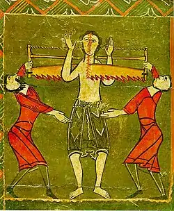 12th century painting of the martyrdom of Saint Quirico