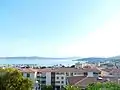 A view of the town from above with the Gulf of Saint-Tropez beyond