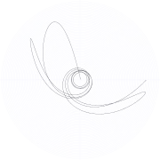 An orbit of the swinging Atwood's machine for 
  
    
      
        μ
        =
        25
      
    
    {\displaystyle \mu =25}
  
, 
  
    
      
        
          θ
          
            0
          
        
        =
        
          
            π
            2
          
        
      
    
    {\displaystyle \theta _{0}={\frac {\pi }{2}}}
  
, and zero initial velocity.