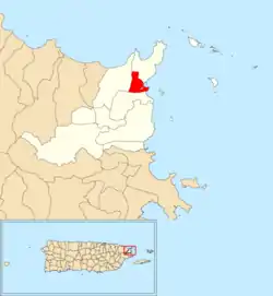 Location of Sardinera within the municipality of Fajardo shown in red