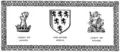 Two Savage family heraldic crests (Crown and paw and a mermaid) and the shield of the Savage family