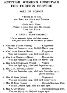 List of 8 names including Miss Louisa Jordan (nurse)