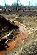 Seepage of iron-rich water.