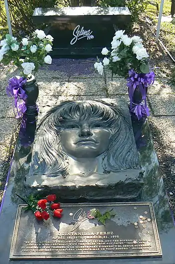 Grave of Selena at Seaside Memorial Park in Corpus Christi, Texas citing Isaiah 25:8 writings