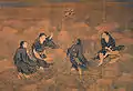 Four Transcendents waving to the Longevity God, (left to right) Shide, Hanshan, Iron-Crutch Li, and Liu Haichan on a toad, (c. 15th century) scroll by Shang Xi, National Palace Museum