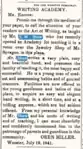 1841 announcement of a Writing Academy opened by S. W. Shaw in Wooster, Ohio.