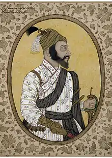Late 17th century Maratha king Shivaji wearing a turban and its ornaments