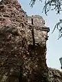 Closeup view of flanking  wall of the gate