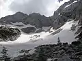 Snow fields beneath the glacier.