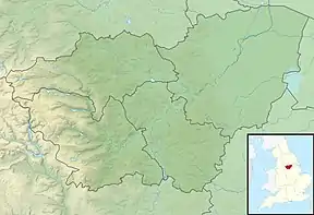 Relief map of South Yorkshire showing location of reservoir