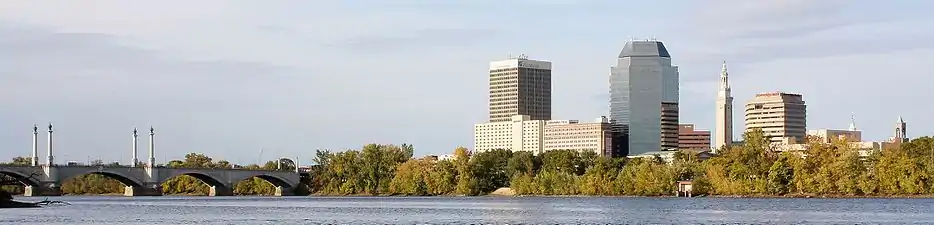 Skyline of Springfield, third largest municipality by population in Massachusetts