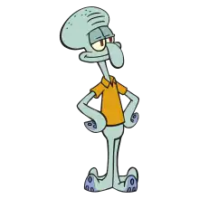An animated turquoise octopus wearing a brown shirt