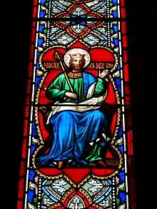 Stained glass window image of Saint Richard in St Ricarius Church, Aberford