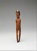 Standing figure; 2nd century BC-1st century AD; ivory (walrus); height: 22.5 cm (8.mw-parser-output .frac{white-space:nowrap}.mw-parser-output .frac .num,.mw-parser-output .frac .den{font-size:80%;line-height:0;vertical-align:super}.mw-parser-output .frac .den{vertical-align:sub}.mw-parser-output .sr-only{border:0;clip:rect(0,0,0,0);clip-path:polygon(0px 0px,0px 0px,0px 0px);height:1px;margin:-1px;overflow:hidden;padding:0;position:absolute;width:1px}7⁄8in.); Metropolitan Museum of Art