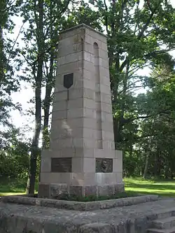 Monument for Konstantin Päts in Tahkuranna. Erected in 1939, it was destroyed by the Soviet Union in August 1940, shortly after the Soviet occupation of Estonia. The monument was recreated in 1989 during the Estonian national awakening.