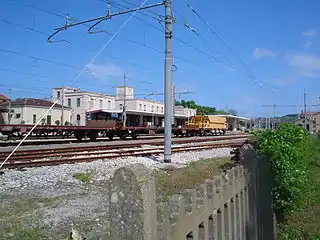 The station yard, with the passenger building in the background.
