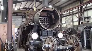 No. 7312 inside the Strasburg Rail Road machine shops, July 2014.