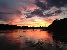 Sunset over the Piscataqua River on the Long Reach, Eliot on right, September 2014