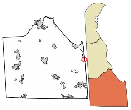 Location of Dewey Beach in Sussex County, Delaware.