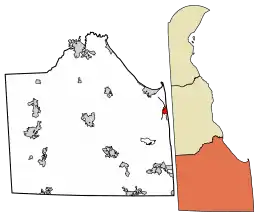 Location of Rehoboth Beach in Sussex County, Delaware.