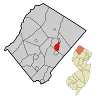 Map of Franklin in Sussex County. Inset: Location of Sussex County in New Jersey.