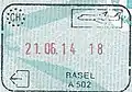 Exit stamp for air travel, issued at the Swiss section of EuroAirport Basel Mulhouse Freiburg