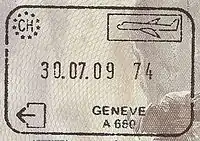 Exit stamp for air travel, issued at Geneva Airport