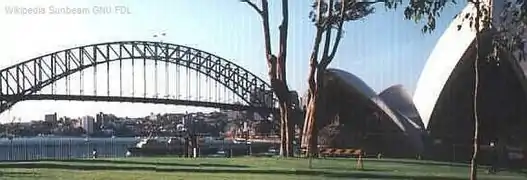 A view of the Harbour Bridge and Opera House from the Tarpeian Precinct