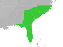 Symphyotrichum walteri distribution map: US — Florida, Georgia, North Carolina, and South Carolina.