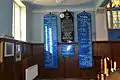 Plaques with the names of Jewish soldiers from Kaunas fallen in World War I and Holocaust victims.