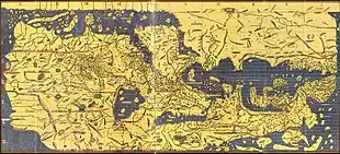 Image 28The Tabula Rogeriana, drawn by Muhammad al-Idrisi for Roger II of Sicily in 1154. Note that the north is at the bottom, and so the map appears "upside down" compared to modern cartographic conventions. (from History of cartography)