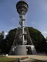 The Vysoká (High Lookout) Tower uses doubly ruled hyperboloid tensegrity cables to solidify its structure, Tachov, Pilsen Region, Czech Republic, 2014.