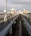 Taipei Bridge in 2008The eastbound motorcycle/bicycle/pedestrian bridge is to the right and the main automobile bridge is to the left