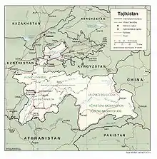 Image 82001 map of Tajikistan including road and rail network (from Transport in Tajikistan)
