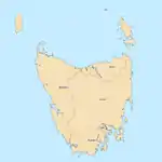 Map of Tasmania showing the five House of Assembly divisions